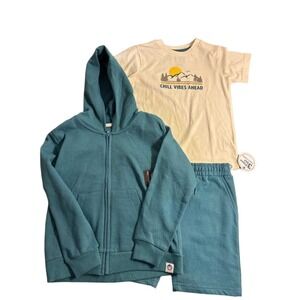 Free Planet Boys Teal Blue 3 Piece Outfit Hoodie Shorts TShirt Size 6